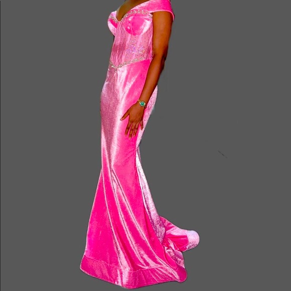 Waist 28 hip 38 burst 36-40 Pink Sequins, Velvet Prom Silver Stoned Dress - Picture 1 of 6